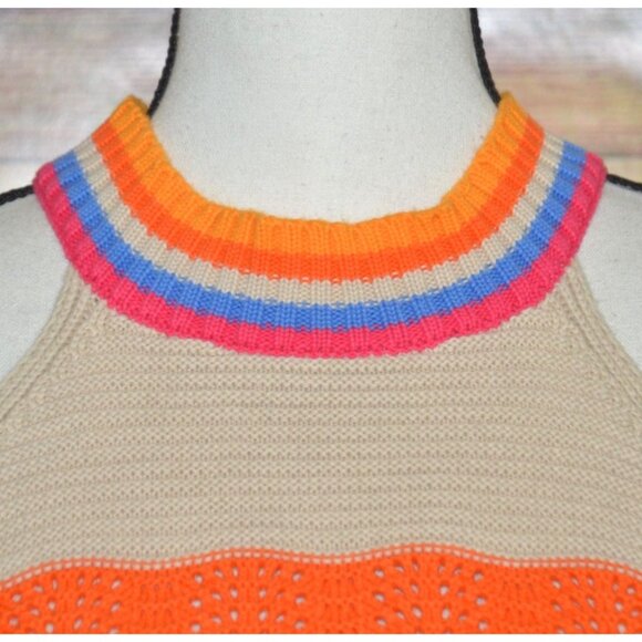 Cute THML Halter Top Sweater Color Block Crochet Ladies Size L Boho Festival - Picture 3 of 10